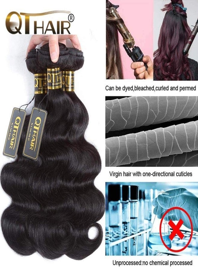 كيو تي هير حزم شعر برازيلي مموج من QTHAIR 18A مع قطعة إغلاق (12 + 14 + 10 بوصة) حزم شعر برازيلي طبيعي بكر مموج مع قطعة إغلاق دانتيل 4x4 - Image 5